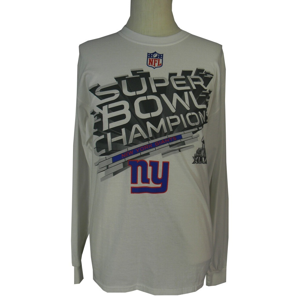 Gildan Shirt Mens L White NY Giants Super Bowl XLVI Champion Long Sleeve Cotton